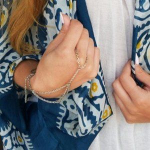 Silver Chain Bracelet Connected Ring Hand Chain Gypsy Boho Chic Jewelry